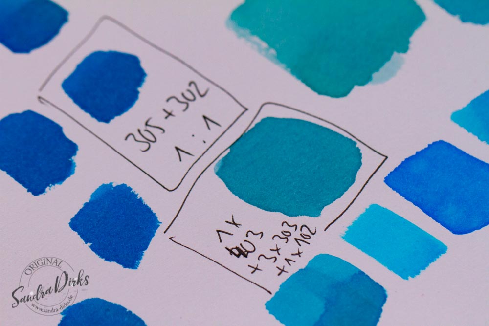 Sandra Dirks - Blautöne mixen mit wasserlöslicher Tinte zum Nachfüllen der Marker - Farbproben