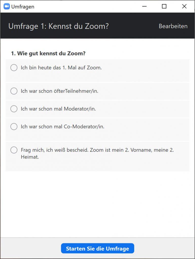 Sandra Dirks - Umfragen in Zoom