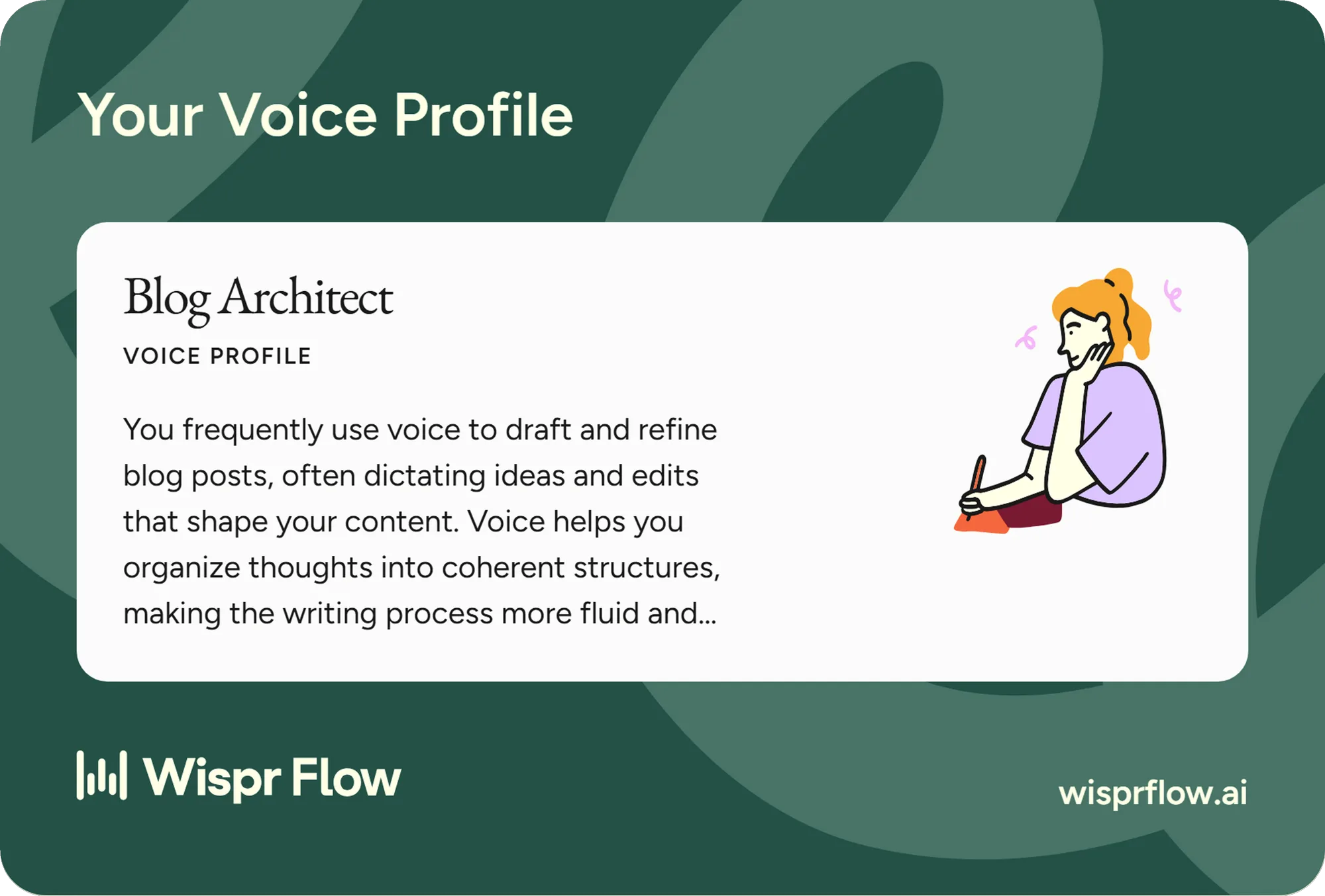 Sprachprofil von Wispr Flow mit der Einstufung Blog Architect.
